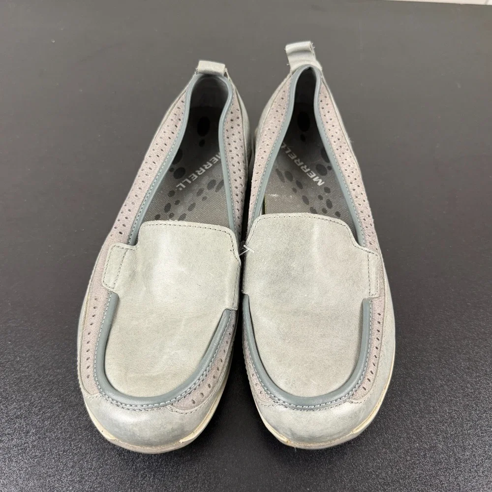 Merrell Wild Dove Flats Women's Sz 7 Gray Leather Comfort Casual Slip On Shoes
